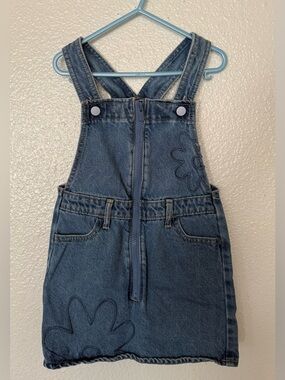 Old Navy Toddler Girls Denim Overall Dress Zip Front Jumper Floral Embroidery 5T